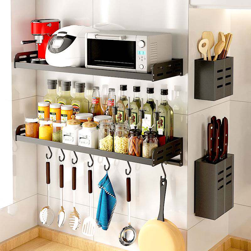 厨房多功能收纳置物架家用免打孔加厚宽调料架子调味品壁挂式墙上
