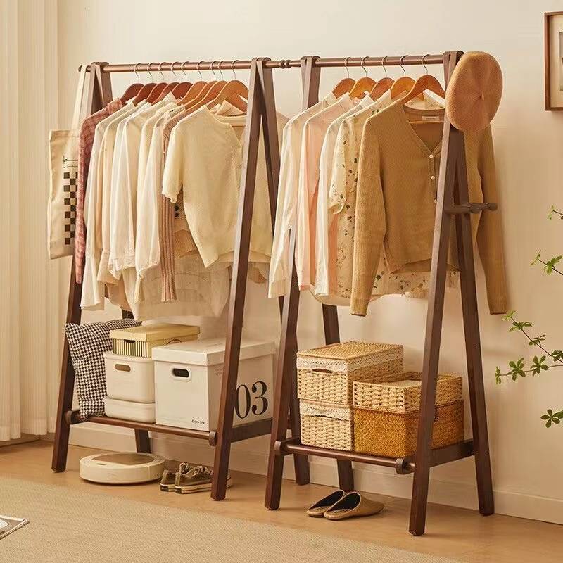 实木挂衣架落地立式卧室家用衣帽架房间晾衣服室内简易衣服架