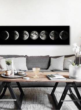 现代黑白月球摄影室装饰画 现代简B149约床画风景卧画壁画挂画头