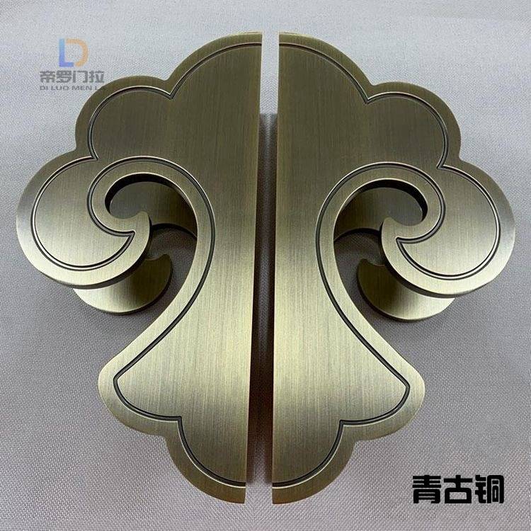 中式仿古大门拉手半圆形黑色玻璃门拉手古铜现代镂空木门把手雕刻