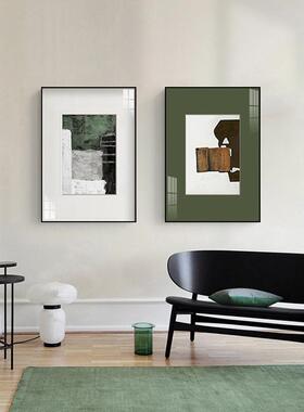 荏苒现代简抽象艺术客厅装沙饰画墨绿发色卡约纸QX202305背景挂画