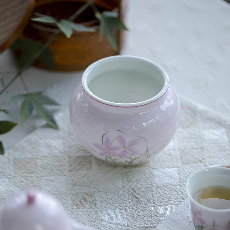 手绘陶水件杏粉悠绽mjtc粉韵废水缸家用茶道建配水盂茶席茶渣瓷缸