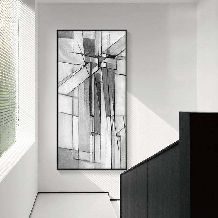 黑白灰工业风装饰画玄关画走廊尽头壁画大尺寸过道挂画客厅落地画