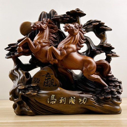 马摆件树脂仿檀木马到成功双赢摆件 创意办公桌生肖马摆件