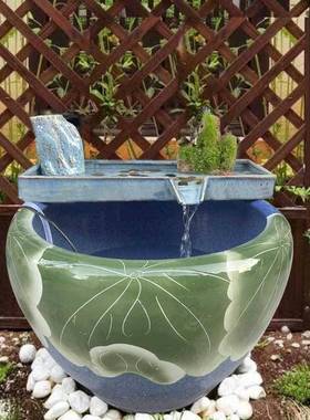 陶瓷水器大型鱼池鱼缸假FS746422山水景盆造景流水D摆件流循环过