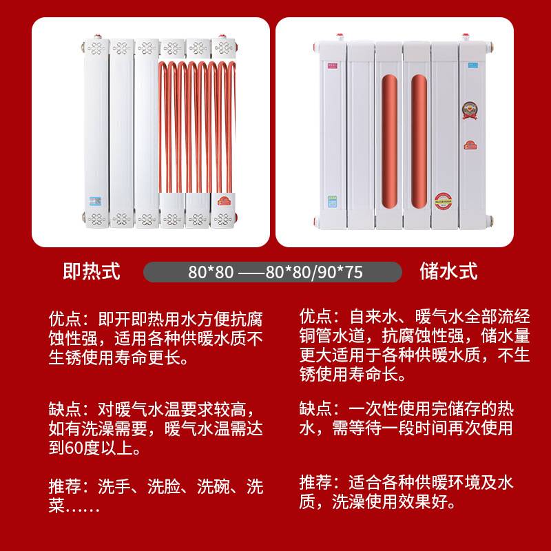 铜铝复合换热器卫生间水暖洗澡储水式大水道水循环交换器家用
