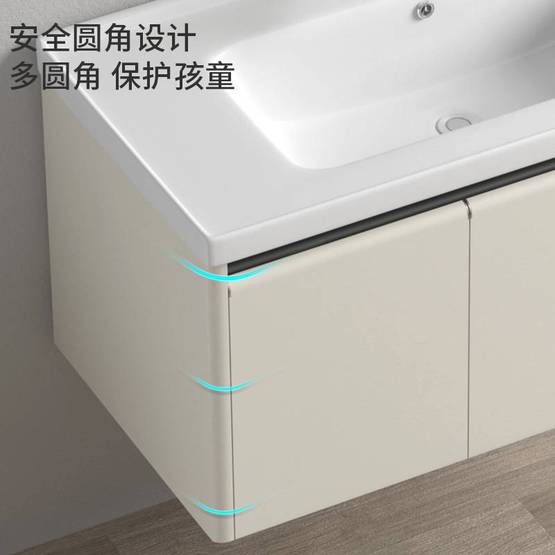 不锈钢浴室柜智能镜柜组合洗手台奶油风防水一体柜陶瓷一体无缝盆