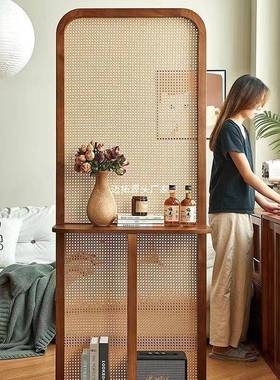 日式实木藤风编屏隔断NRC可移入户玄关遮挡动客厅原木风简款约新