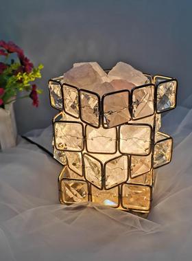 轻奢四层水晶魔方台石DD019灯卧扩色香天然原粉淡紫色室床头装饰