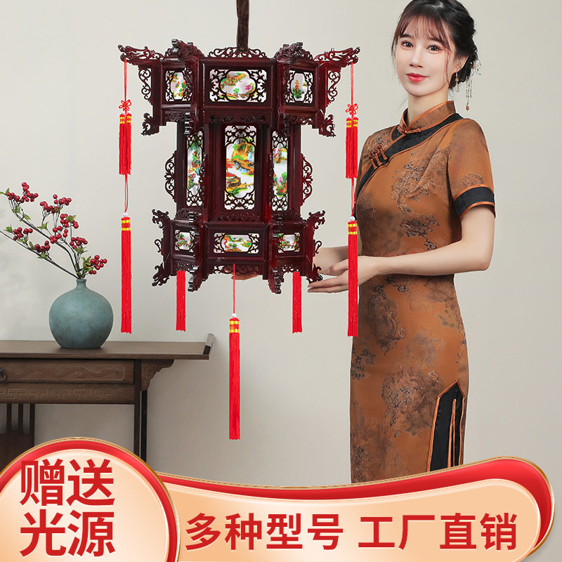 仿古中式实木灯笼六角中国风阳台大门结婚宫庭院led宫灯庭院装饰