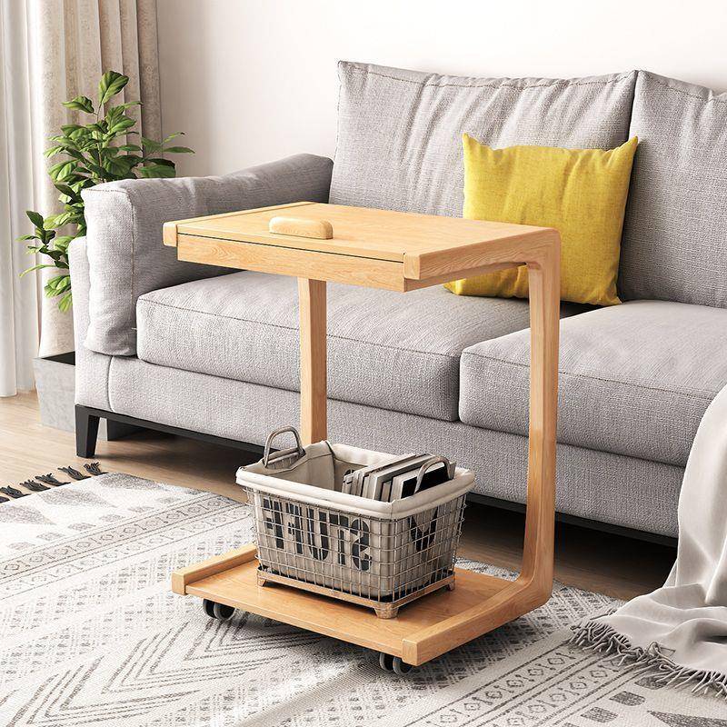 全实木沙发边床几可移动U型角VUF几L头床边桌客厅C型小茶带轮几子