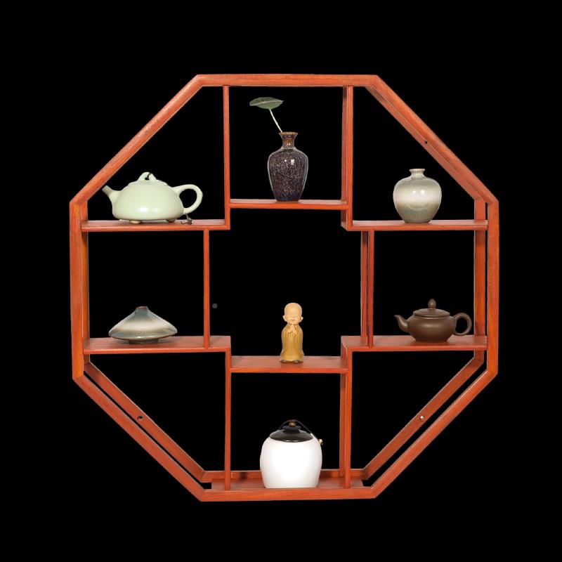 实展木墙壁茶挂壁式现代简约中式博古架多宝阁茶具壶置物架120100