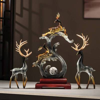 入门玄关招财鹿摆件一对客厅家用旺宅办公室高端大气上档次装饰品