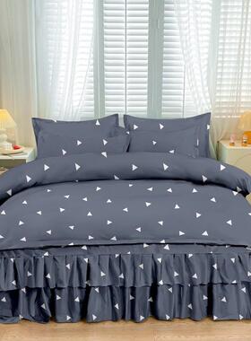 防滑裙四件套套单双人床PHE8nX4P床罩双层保护套花边床单韩件床版