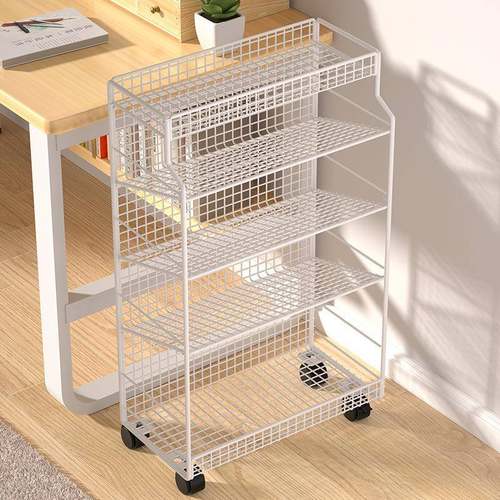 轮可动桌边收纳架小书架教PSD健室书桌旁学移生书本带落地桌下置