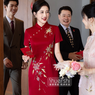 喜婆婆婚宴结婚妈妈喜服高贵红色旗袍减龄高级感礼服新中式连衣裙
