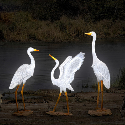 LED白鹭雕塑发光灯白鹤景观造景模型庭院子装饰夜景仙鹤白鹳摆件