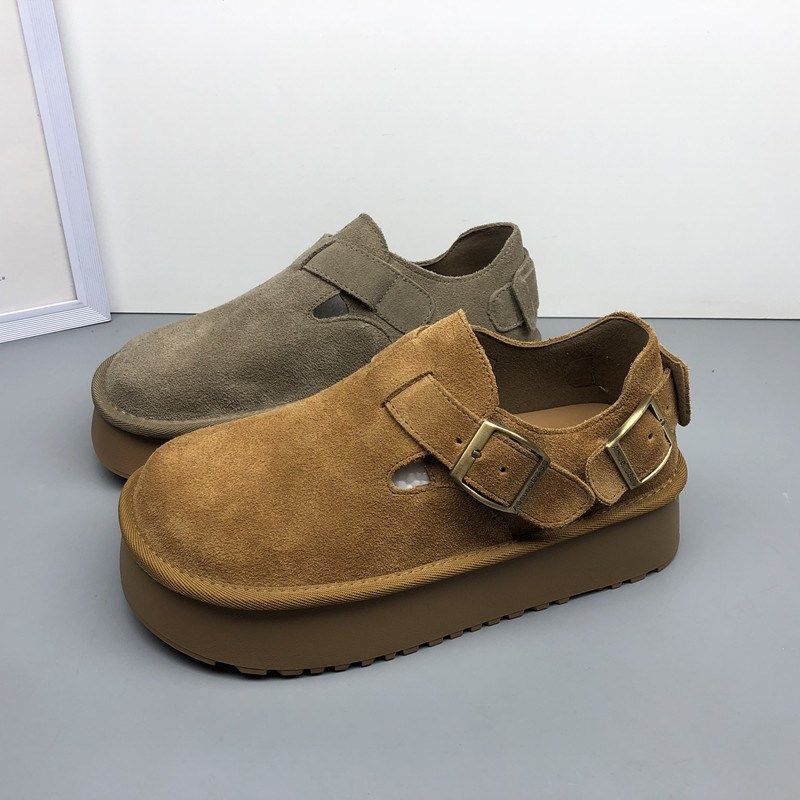 真皮女鞋博肯鞋牛皮厚底浅口单鞋舒适百搭休闲鞋新款一字扣鞋子女