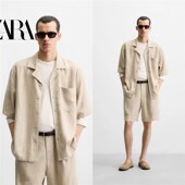 短裤 柜319 1195420 男装 粘纤和亚麻混纺宽松衬衫 2025夏季 新品