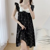 冰丝薄款 睡裙女202g4年新款 睡衣甜美夏季 高级感睡衣日系印花中裙