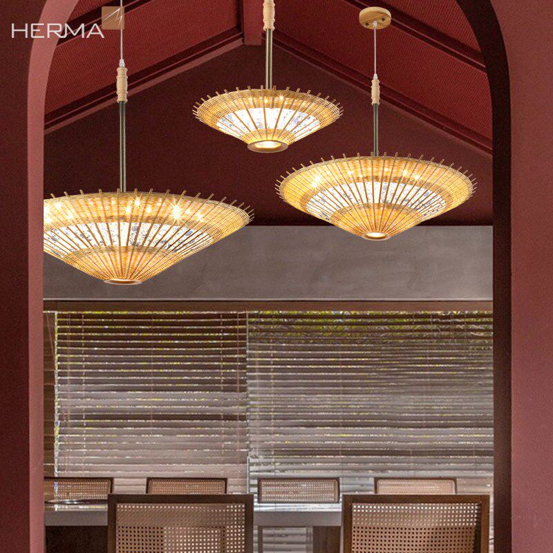 竹艺青花伞灯创意伞形竹编吊灯中国风民宿酒店餐厅茶室新中式灯具,家装灯饰光源,客厅吊灯,淘宝优惠券,粉丝福利购,淘宝优惠卷