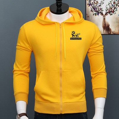 男士纯棉连帽卫衣外套秋冬季韩版修身百搭拉链开衫青年印花上衣潮
