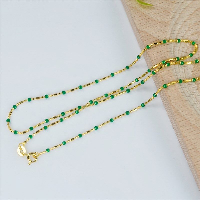 一点绿时尚设计感珠珠绿竹节链925银素链金色链子一条