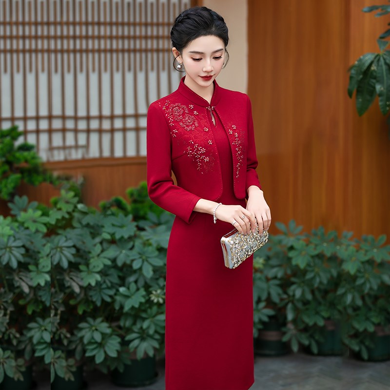 喜婆婆婚宴装冬季加厚旗袍高贵洋气婚礼妈妈高端加厚礼服平时可穿