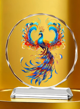 凤凰水晶摆件定制龙凤呈祥