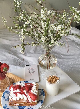 Shinymomo郁金香瓶插花客厅摆件透明韩式ins玻璃复古花瓶