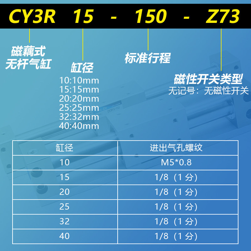 CY1R 15/10H磁偶无杆气缸CY1RG10-15/CY3R10-15H-100/200/300/400
