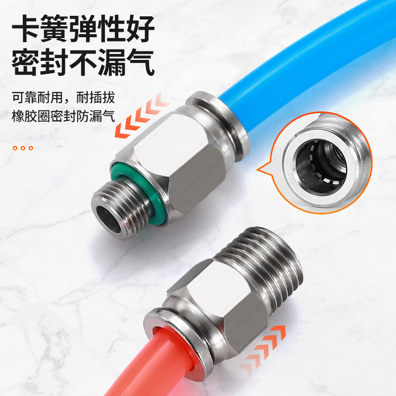 304不锈钢快速接头快插螺纹直通PC4/6/8/10/12/16-01/2分3/8-04