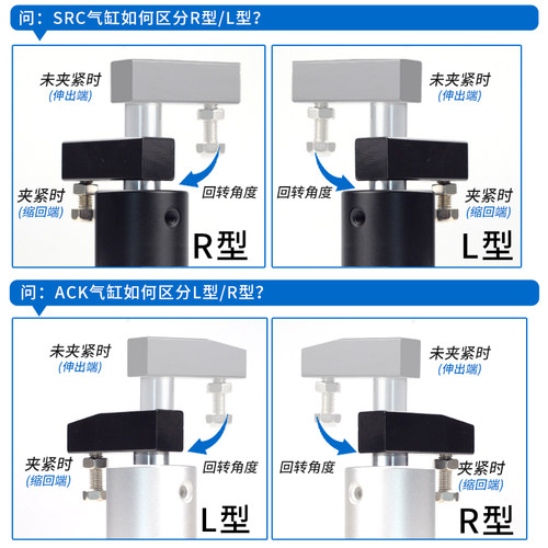 气动小型旋转气缸下压转角夹紧90/180度ACK SRC25/32/40/50/63L/R