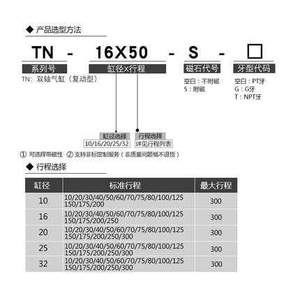 双杆双轴TDA小型气动气缸TN25/32*10X15X20X30X40X50X60X80X100-S