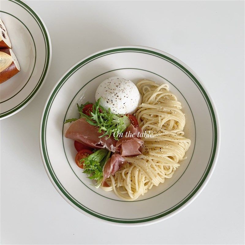 On the table - 绿线条系列釉下彩陶瓷深盘 意面盘 汤盘 22.5cm