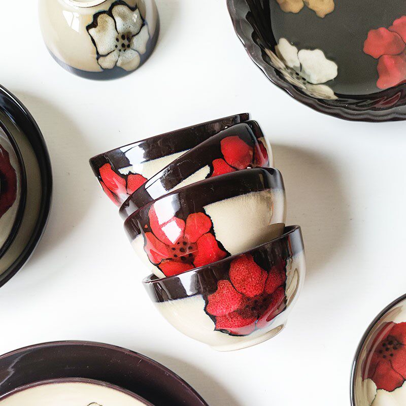 花语餐具套装 日式陶瓷碗家用创意简约饭碗面碗汤碗菜碟碗盘微瑕