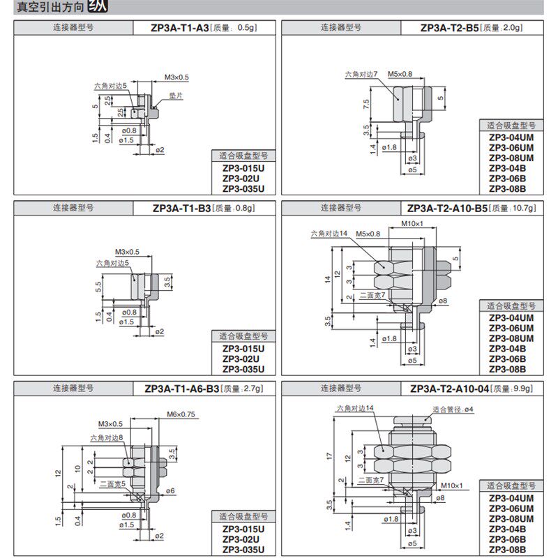ZP3真空吸盘支架 ZP3A-T1/T2/T3/Y2/Y3-A3/A5/B5 金具连接杆