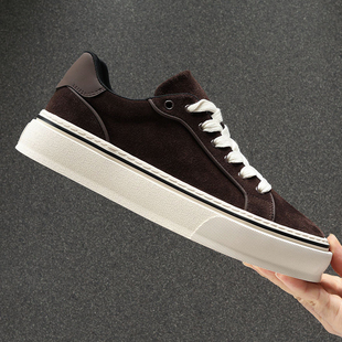 2025新款真皮休闲鞋男厚底时尚复古反绒皮板鞋男低帮加绒男鞋纯色