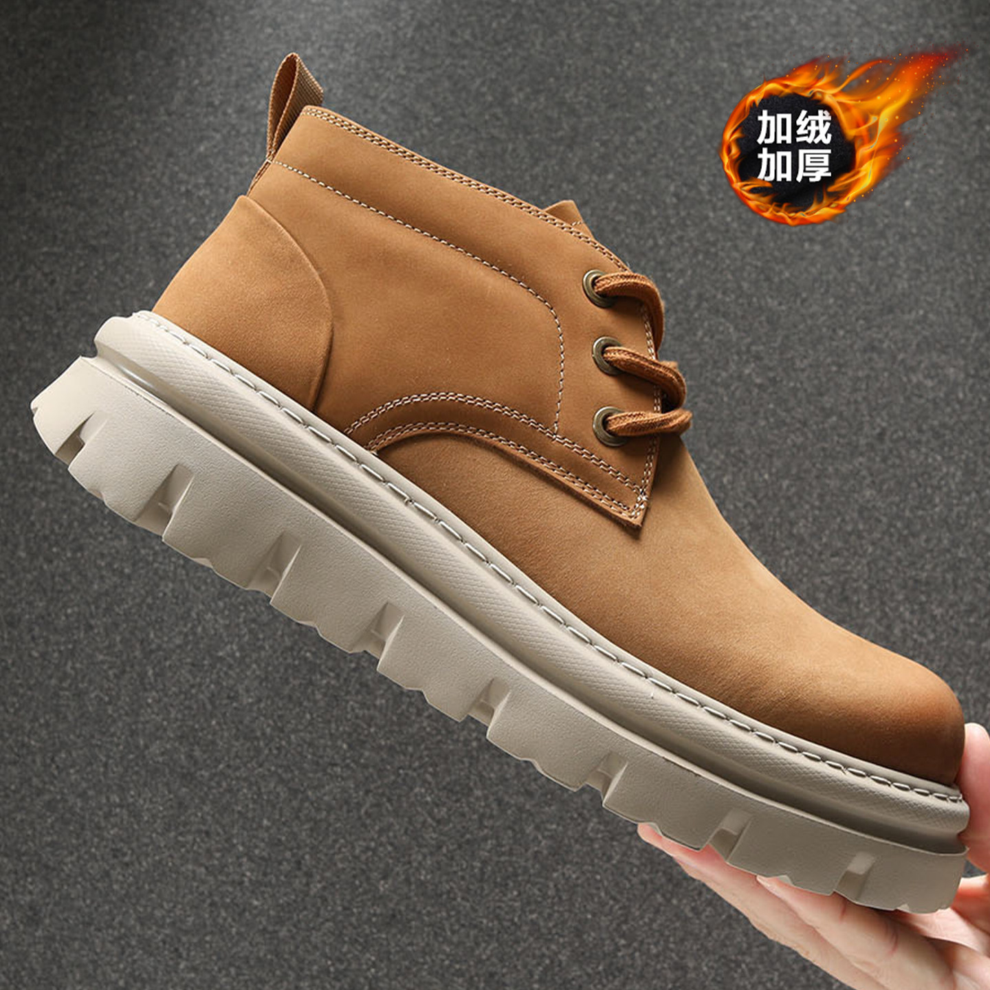 冬季马丁靴男2025新款真皮加绒加厚高帮鞋男士轻便厚底保暖工装靴