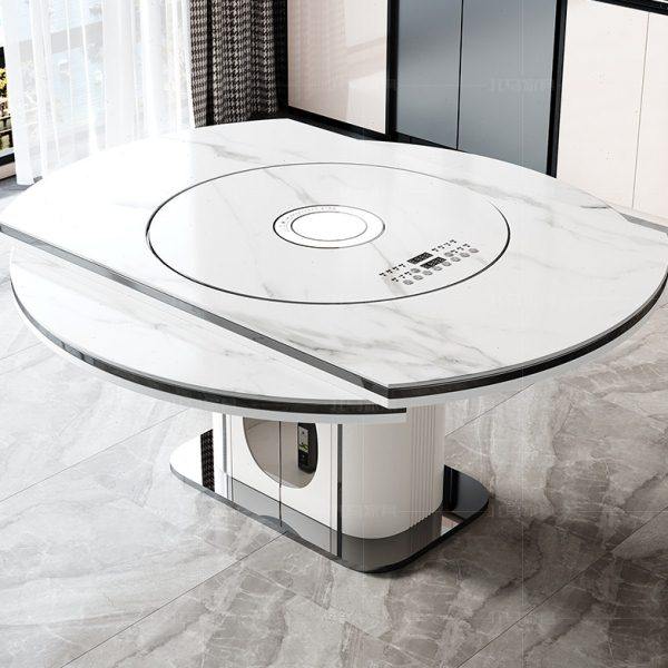 2024新款多功能带电磁炉暖菜岩板餐桌现代简约轻奢可伸缩圆形饭桌,住宅家具,岩板餐桌,淘宝优惠券,粉丝福利购,淘宝优惠卷