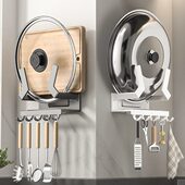 免打孔大锅盖架厨房置物架壁挂式 墙上架子家用放砧板菜板收纳架子