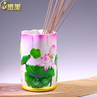 三尺寸浮莲香筒 供佛花瓶白瓷 中式装饰工艺插花佛前佛具用品供养
