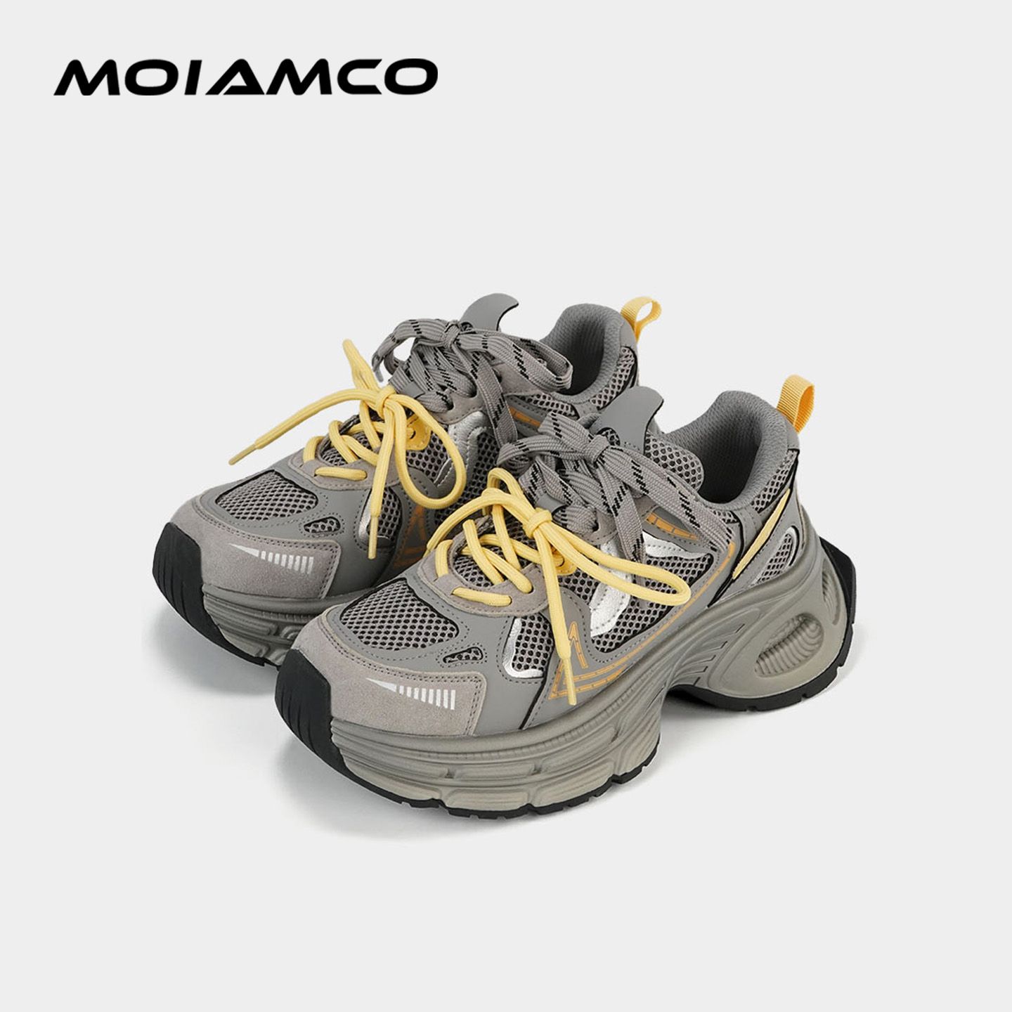 昕怡严选-Molamco拼色双系带厚底增高老爹鞋爬山跑步运动鞋1-179