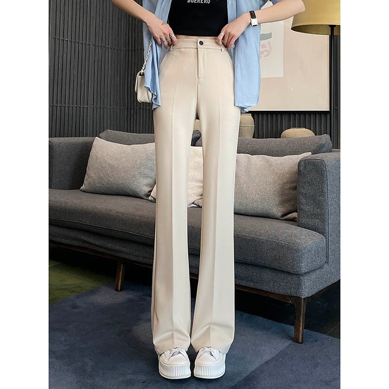 西装裤女2024夏季窄版西装阔腿裤直筒喇叭裤子女休闲薄款微喇女裤