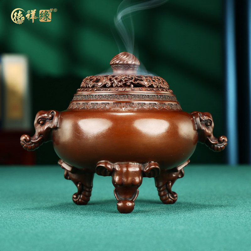 紫铜《象耳三足炉》香薰炉家用室内香道用Q品仿古宣德炉铜香炉,家居饰品,香薰炉,淘宝优惠券,粉丝福利购,淘宝优惠卷