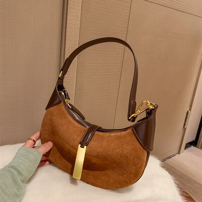 东胜复古磨砂牛皮可颂包包2025新款女包斜挎单肩手提月牙腋下包