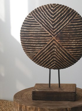 侘寂风实木摆件客厅电视柜新中式禅意民宿玄关软装工艺品装饰摆设