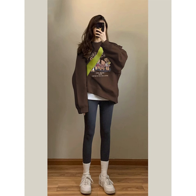 山东即墨加绒卫衣女2023新款爆款秋冬圆领美拉德穿搭大尺码女装上