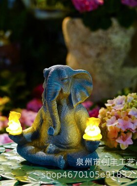 新中式大象摆件户外庭院沙弥花园设茶馆酒柜仿石雕塑禅意工艺品装