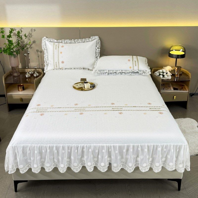 夏季凉感床笠蕾丝刺绣床垫保护套外置双层蕾丝裙摆1.U5m1.8米床套,床上用品,床笠,淘宝优惠券,粉丝福利购,淘宝优惠卷